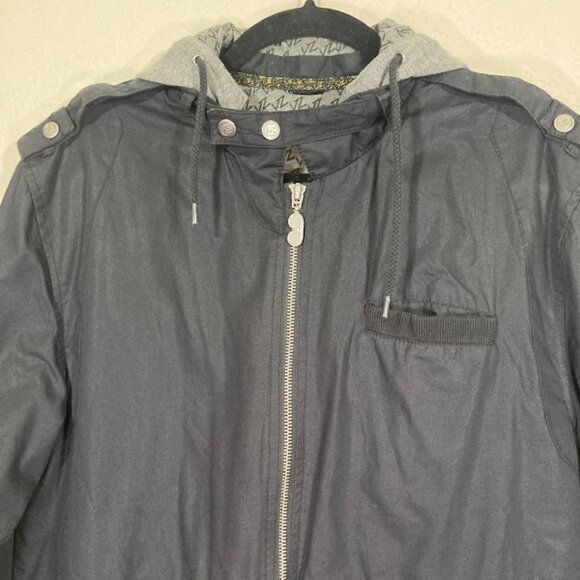 VON ZIPPER Black Removable Hood Bomber Utility Moto Streetwear Zip Up Jacket L - Picture 6 of 14
